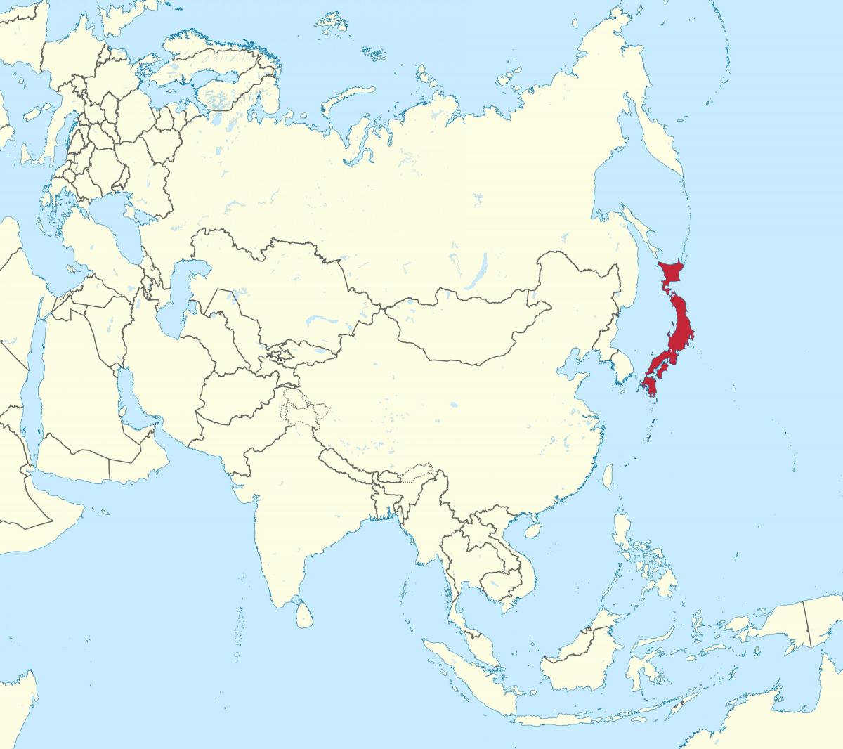 Ubicación de Japón en el mapa de Asia