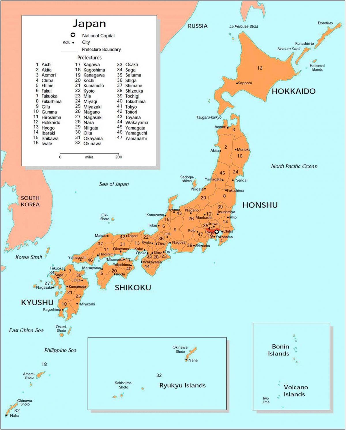 Mapa de Japón con las principales ciudades