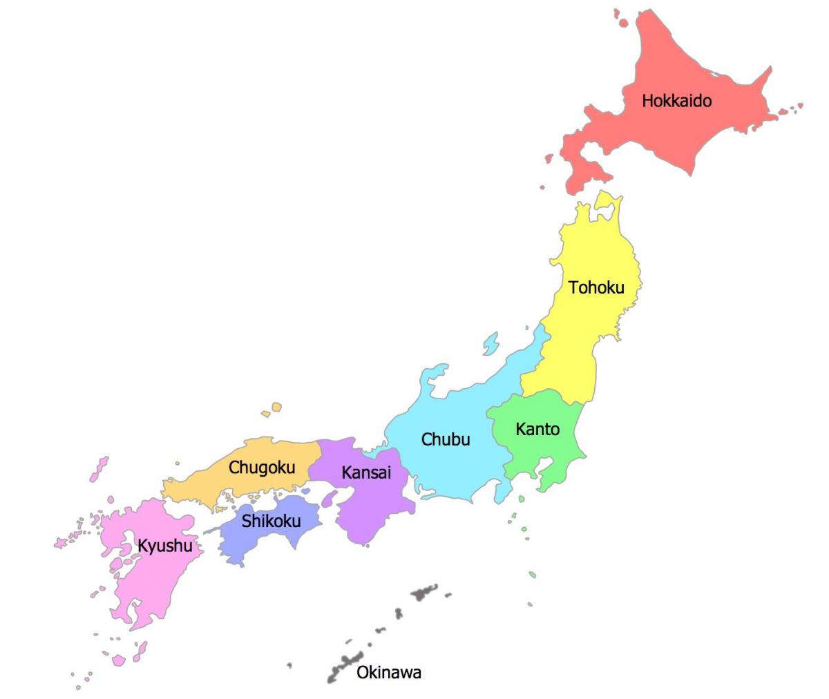 Mapa de las zonas de Japón